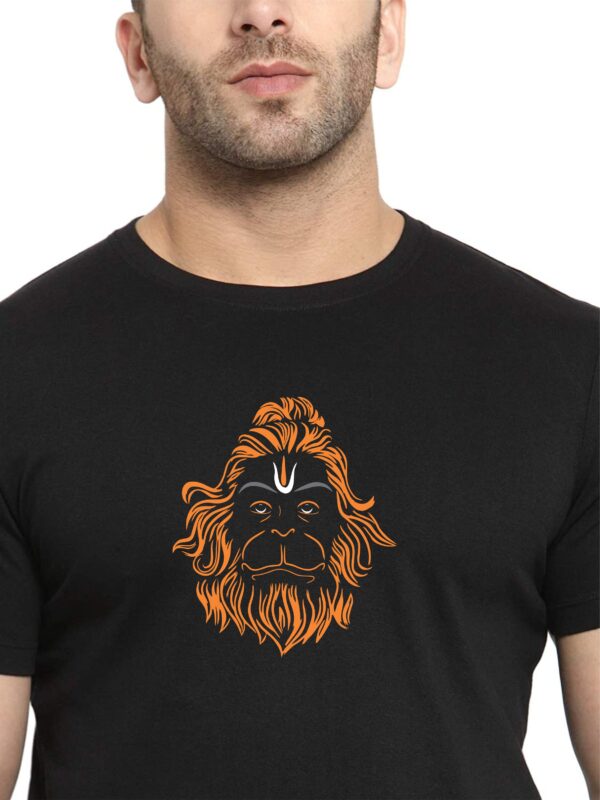 "Lord Hanuman G" Face Round Neck Black Polyester T-Shirt - Image 2