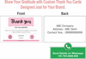 Customized Thank you Cards For Business, 3 inch by 2 inchs, 350GSM Premium Matt Paper.